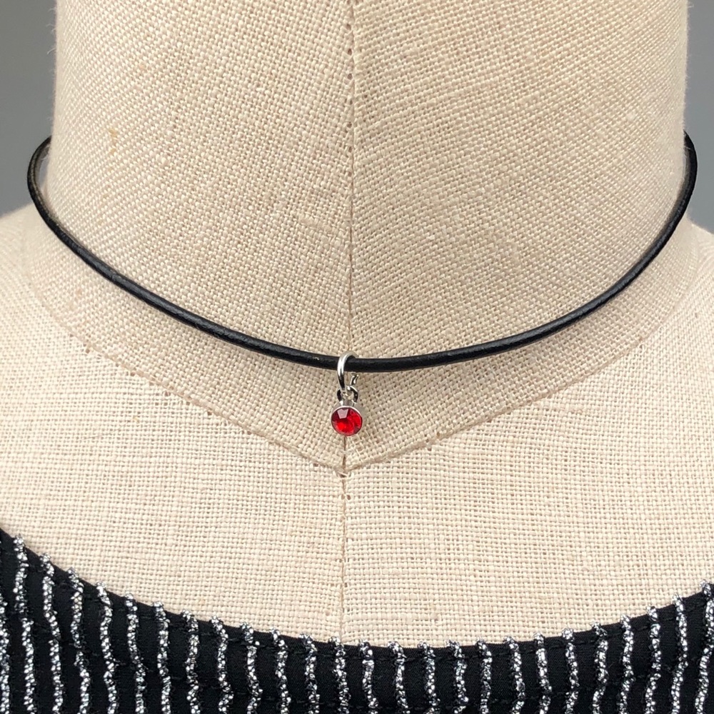 July "Ruby" Birthstone Leather Choker Necklace